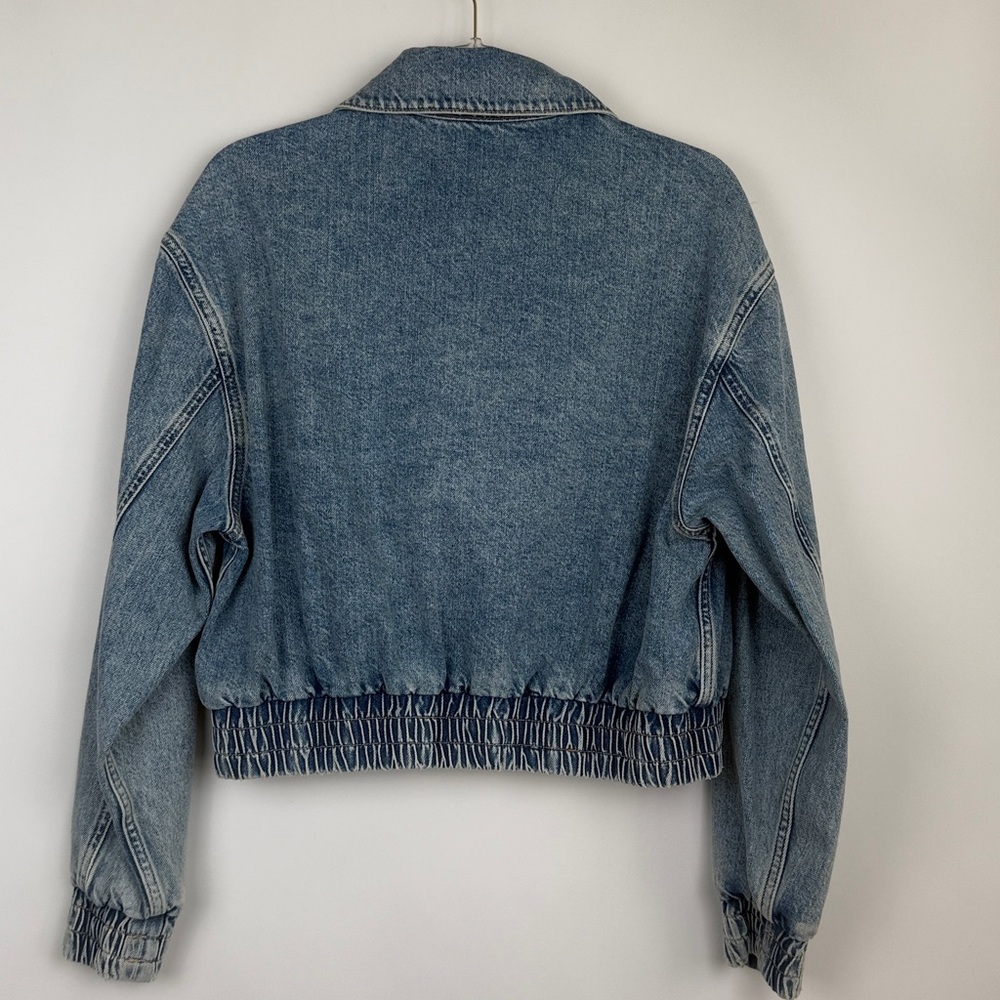 Mango Denim Cropped Bomber Jacket in Medium Vintage Blue Size Medium - Picture 7 of 10